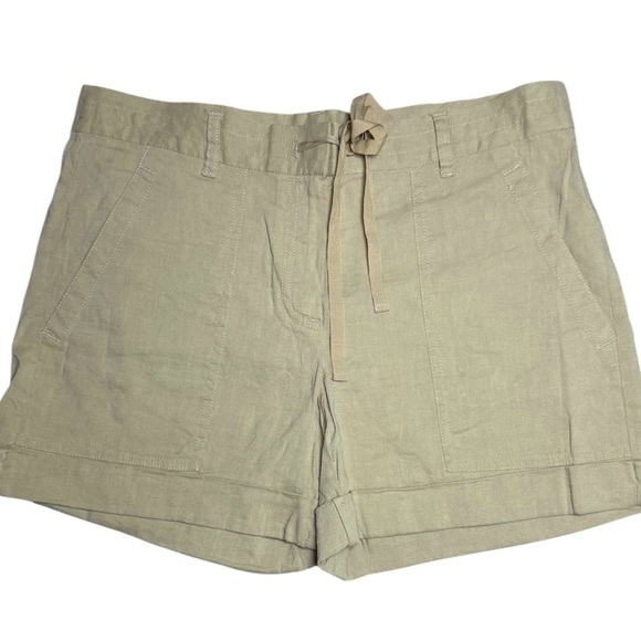 Theory Tan Linen Blend Tie Front Shorts Size 0